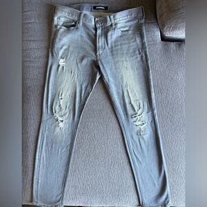 Express Men's Skinny Distressed Jeans - Light Gray